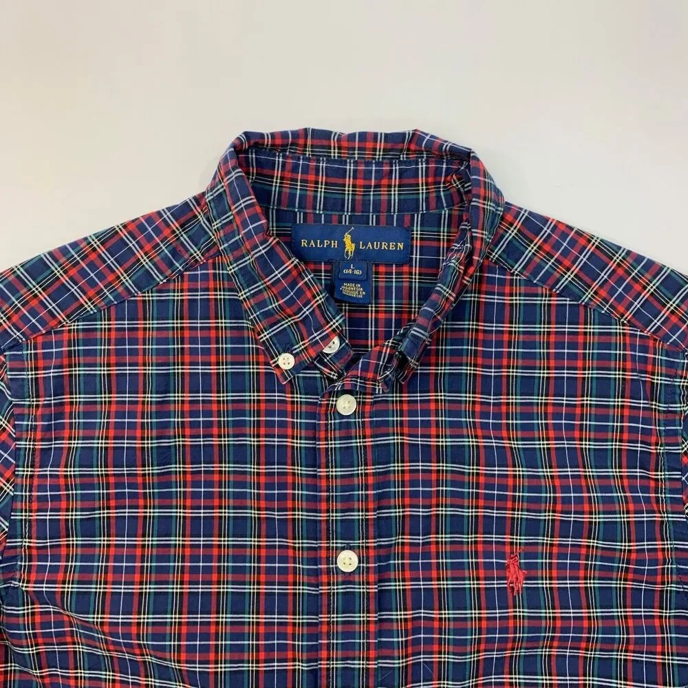 Ralph Lauren Shirt Boys‎ Youth L Large Plaid Button Down Long Sleeve Cotton